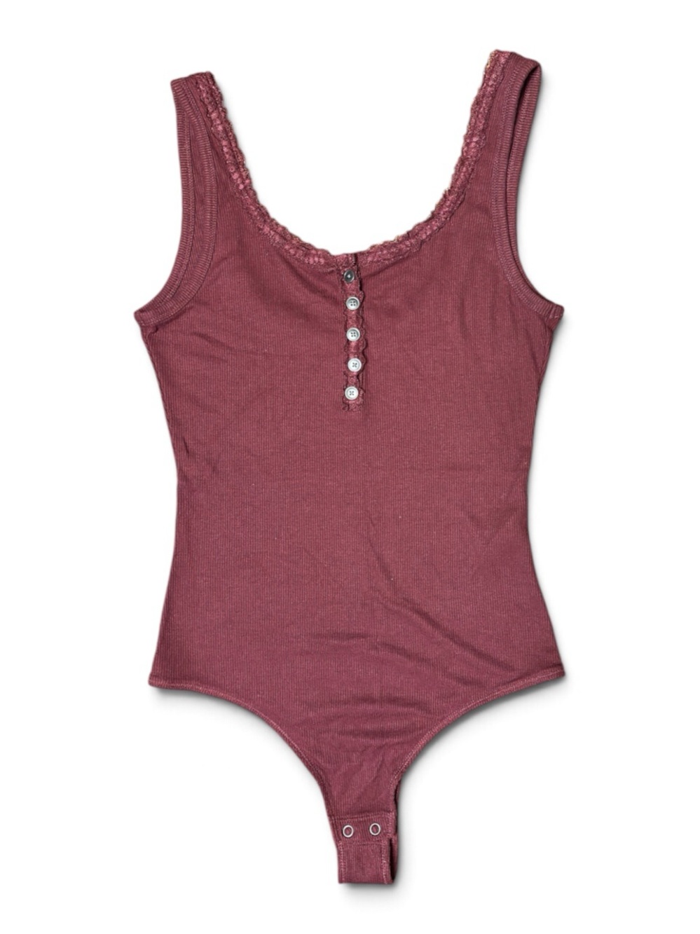 Hollister Burgundy Ribbed Lace Henley Bodysuit Small Y2K